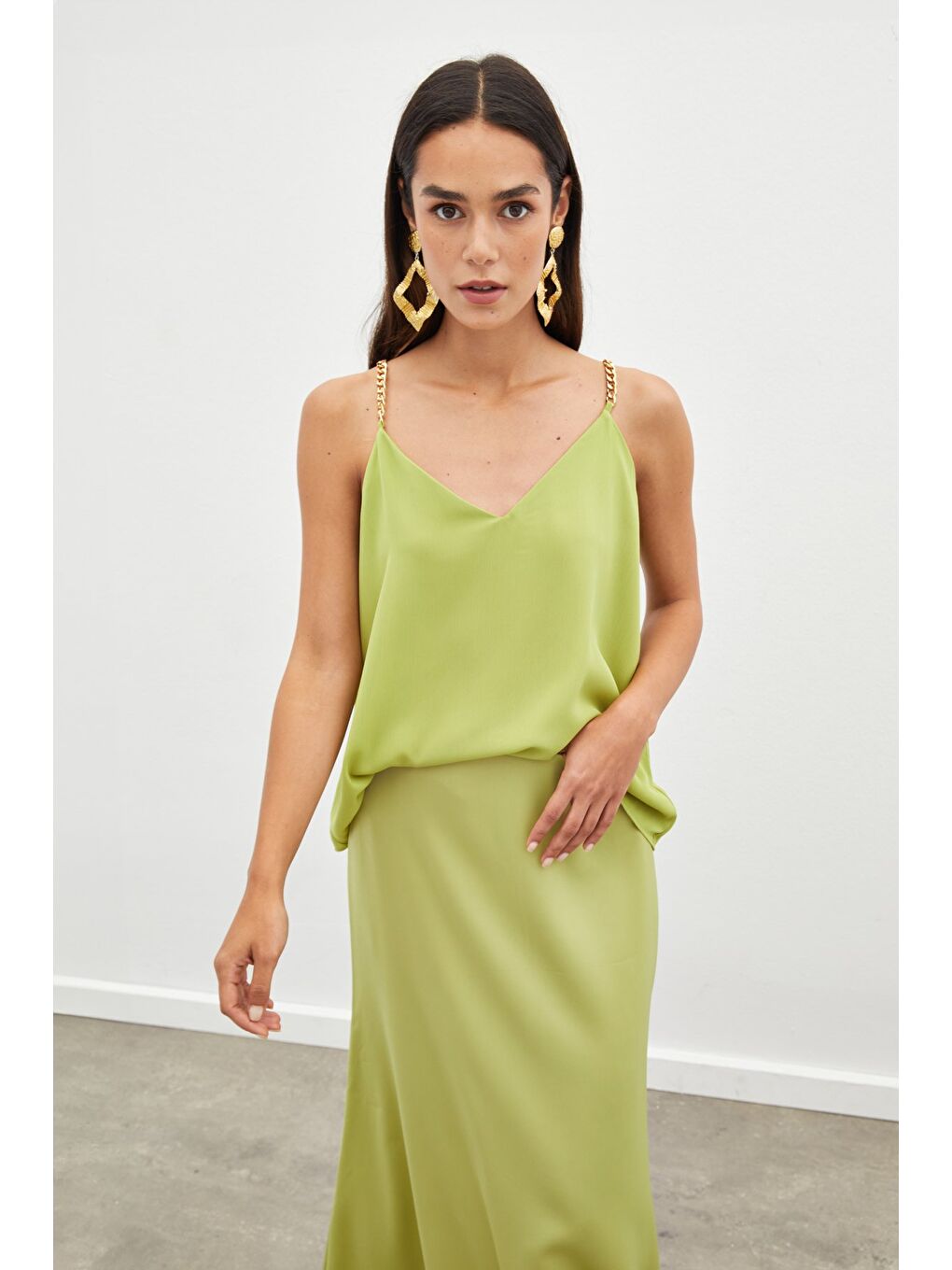 Zincir Askılı Salaş Bluz - Yağ Yeşili