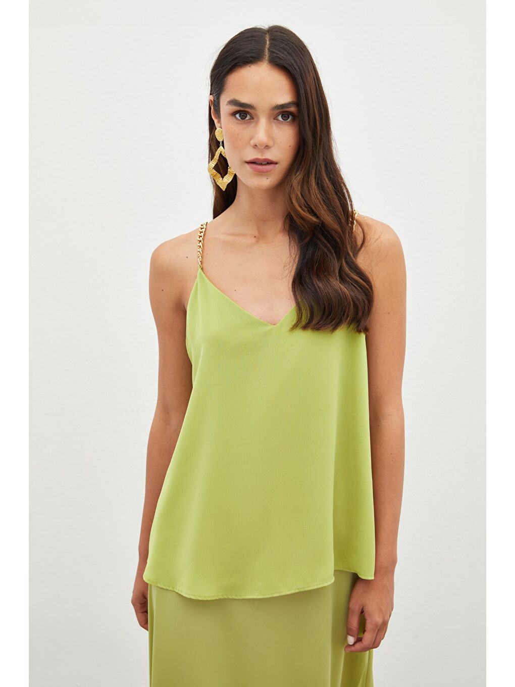 Zincir Askılı Salaş Bluz - Yağ Yeşili-1