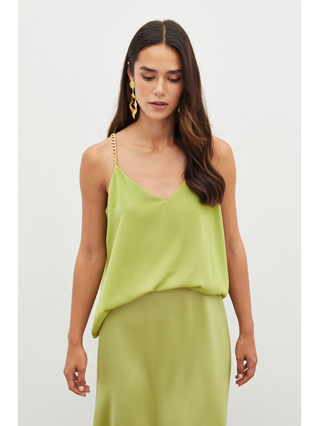 Zincir Askılı Salaş Bluz - Yağ Yeşili-2