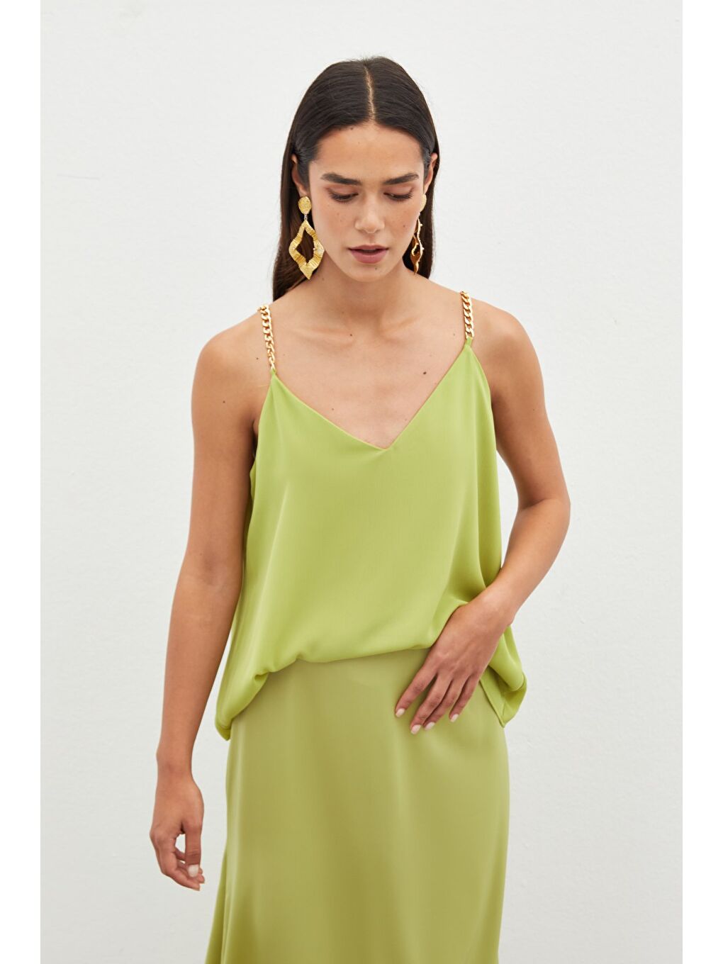 Zincir Askılı Salaş Bluz - Yağ Yeşili-3