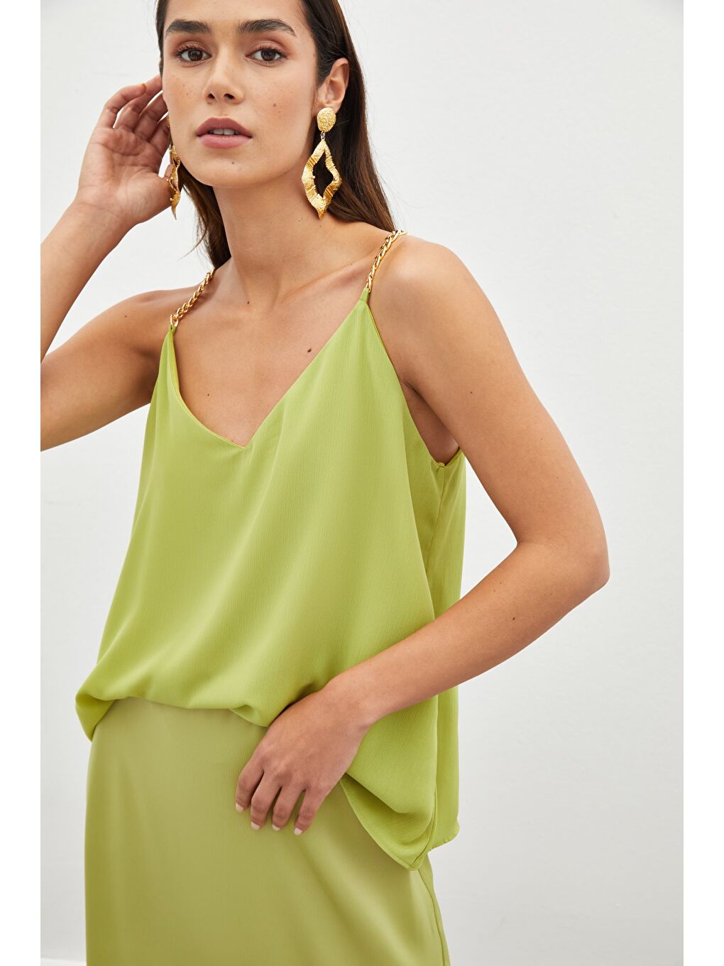 Zincir Askılı Salaş Bluz - Yağ Yeşili-4