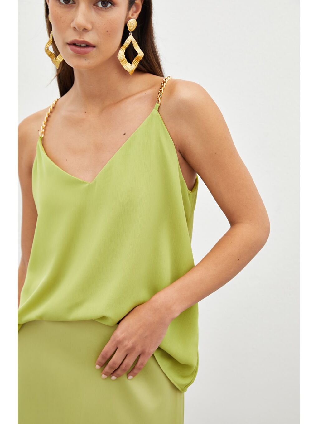 Zincir Askılı Salaş Bluz - Yağ Yeşili-5