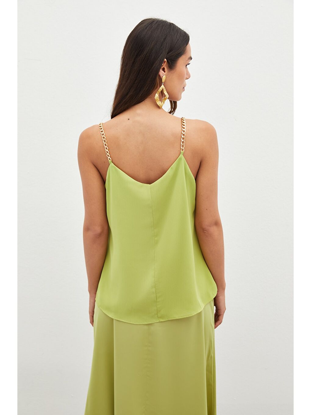 Zincir Askılı Salaş Bluz - Yağ Yeşili-6