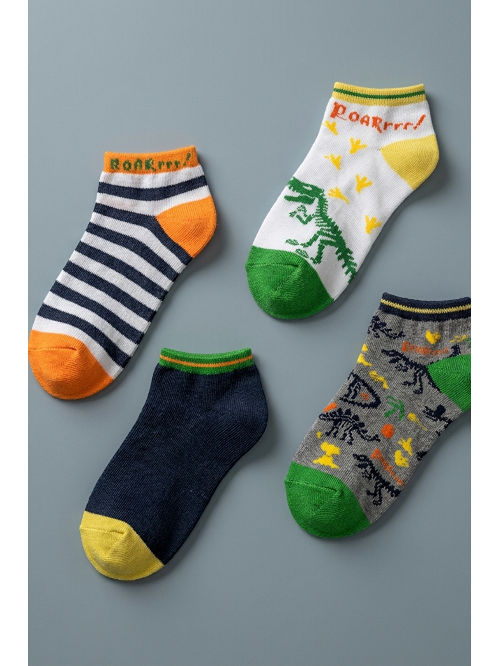 Karışık 4'Lü Paket Dinozor Desenli Erkek Çocuk Patik Çorap-2