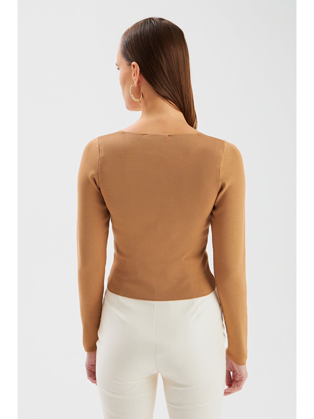 Bej V Yaka Crop Triko - Vizon-4