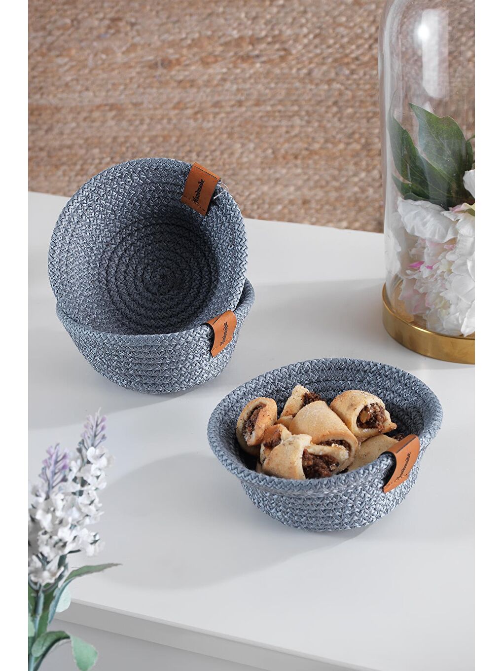 Mavi Mini | 3 Adet Çerezlik Kuru Pasta Sepeti | Çok Amaçlı El Yapımı Sepet