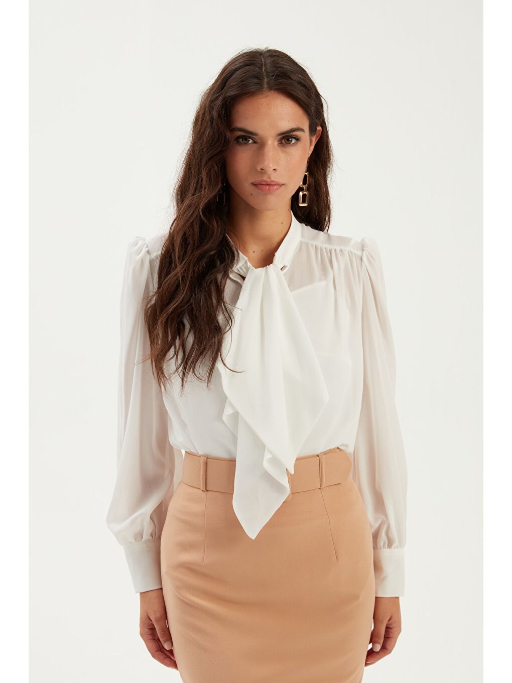 Fular Yaka Salaş Bluz - Ekru-2