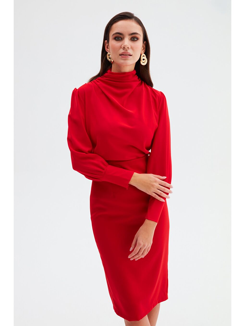 Drape Detaylı Bluz - Kırmızı-2