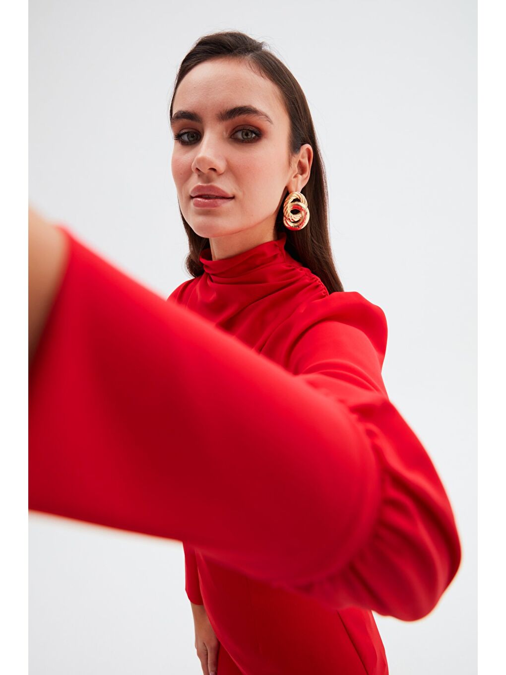 Drape Detaylı Bluz - Kırmızı-3