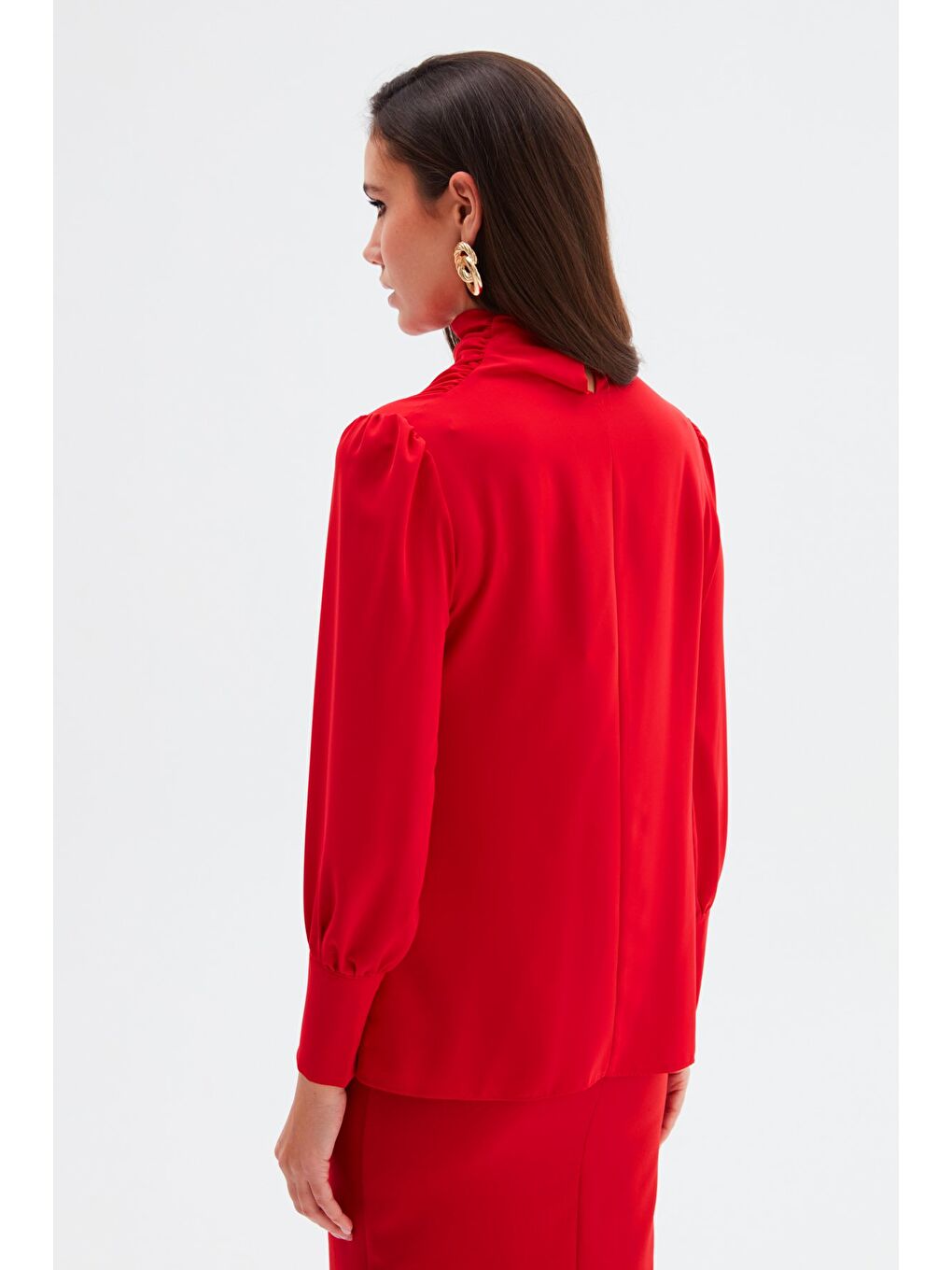 Drape Detaylı Bluz - Kırmızı-7