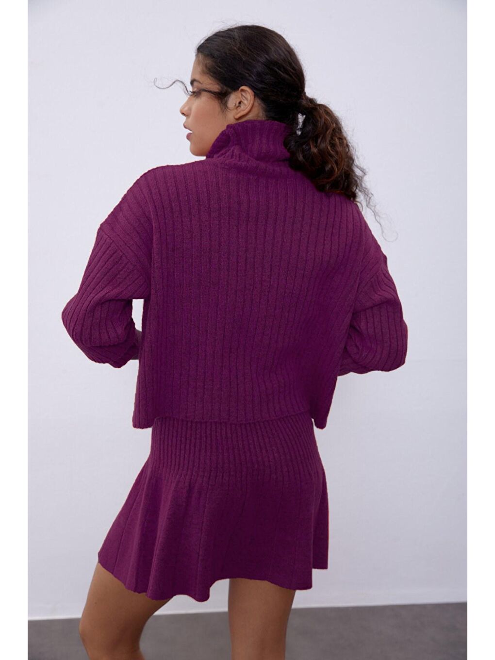 Mürdüm Fitilli Etek Kazak Triko Takım SWTK4264-65MU-1