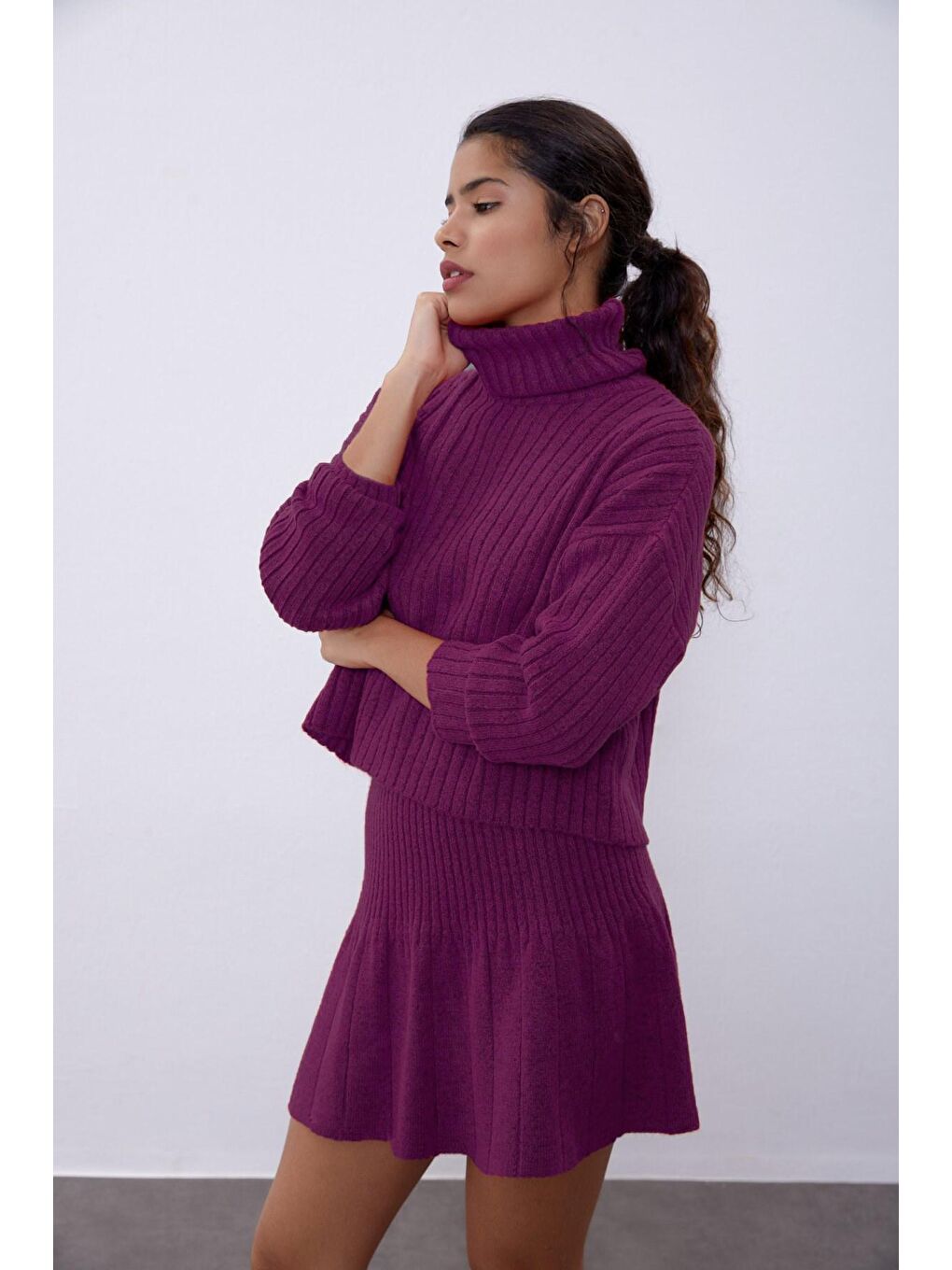 Mürdüm Fitilli Etek Kazak Triko Takım SWTK4264-65MU-3