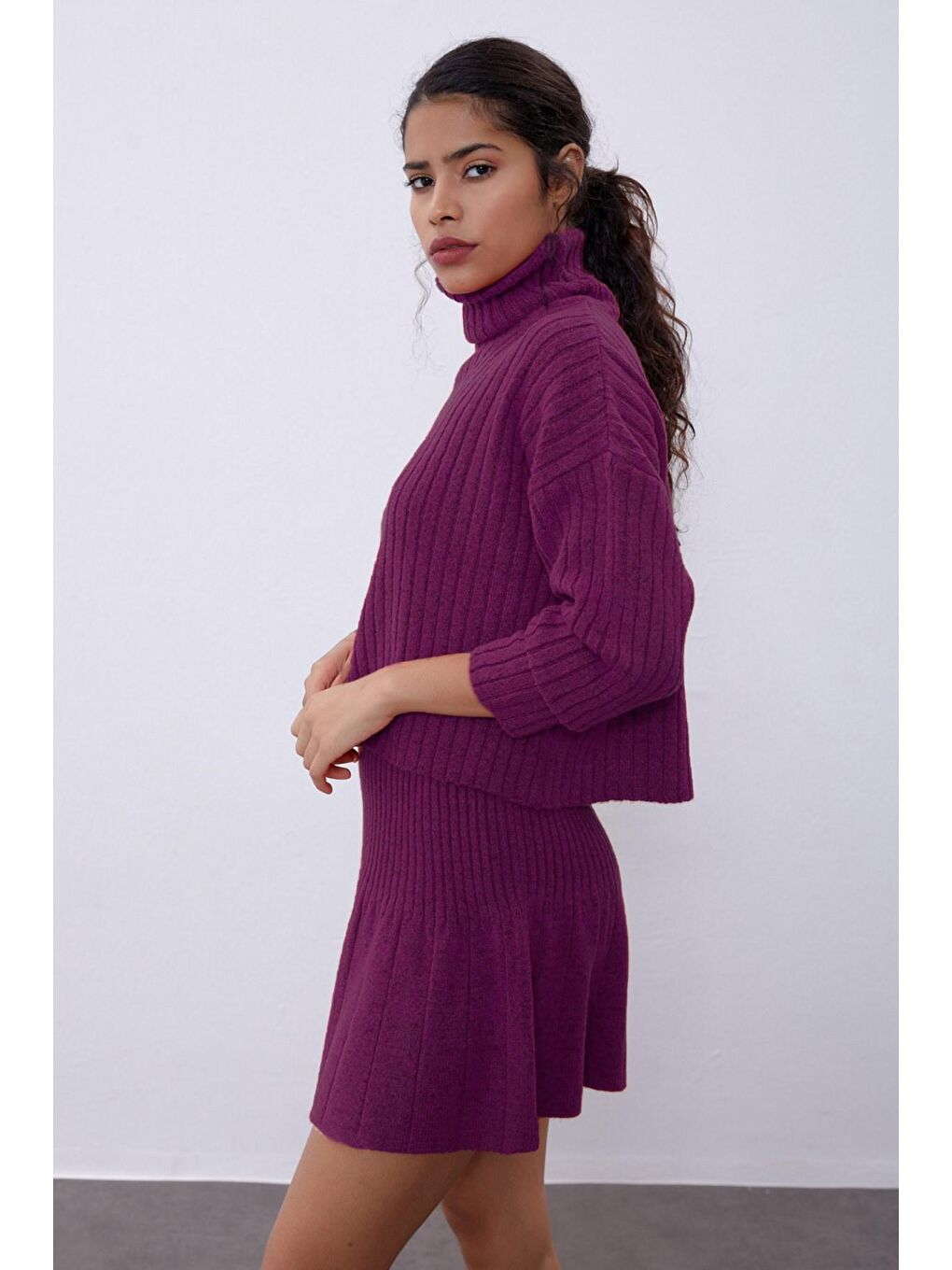 Mürdüm Fitilli Etek Kazak Triko Takım SWTK4264-65MU-4