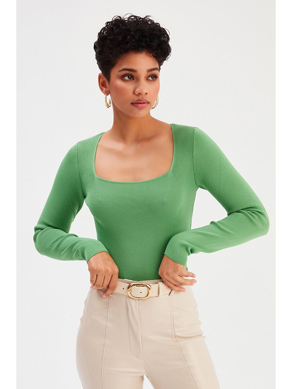 LCW Casual Kare Yaka Triko - Yeşil - 2
