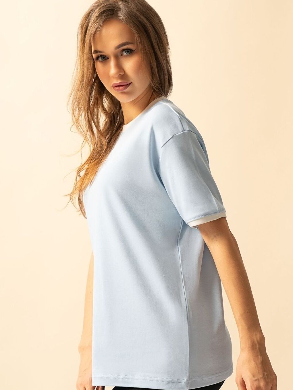 Kadın Bebe Mavisi Penye İnterlok Tişört-2