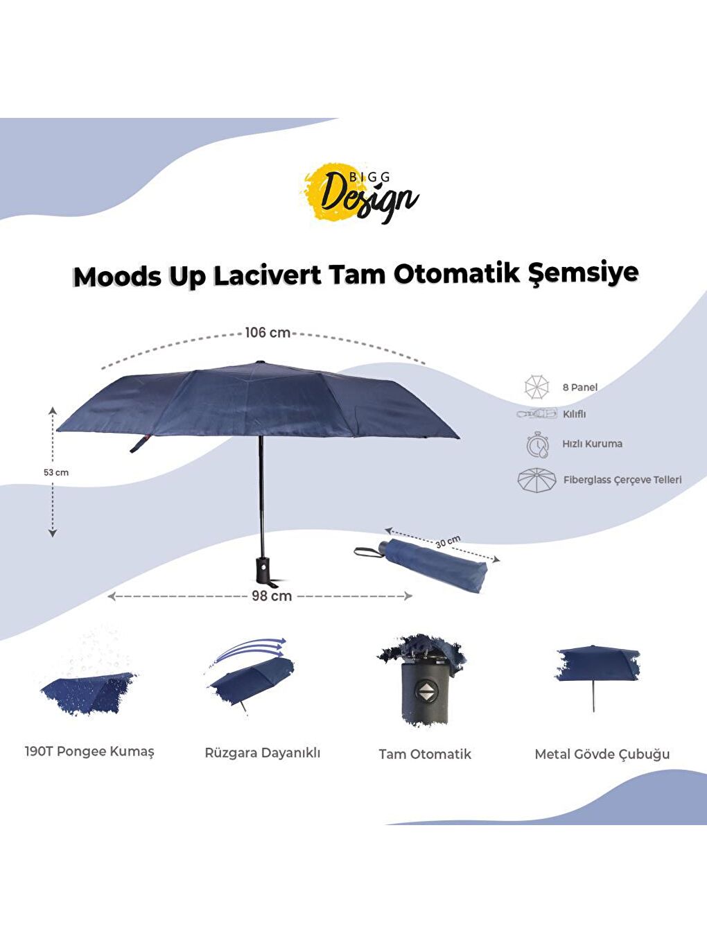 Biggdesign Lacivert Moods Up Lacivert Tam Otomatik Şemsiye - 7