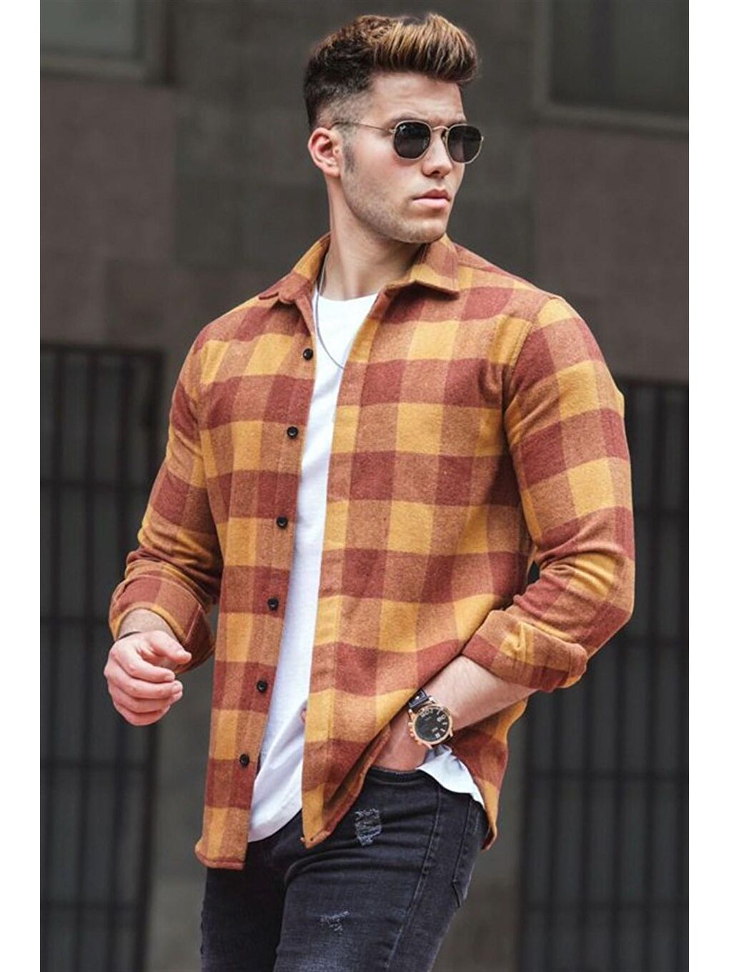 Ekoseli Turuncu Oduncu Gömlek 4664-1