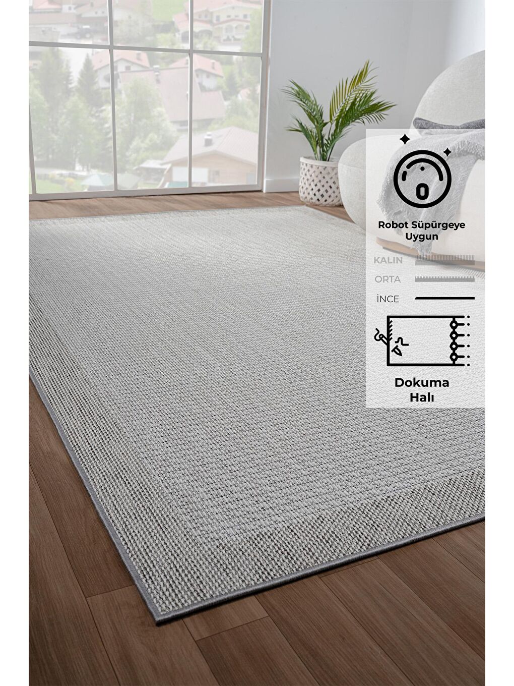 Ekru Sisalux 3093 Krem Jüt Tabanlı Modern Dokuma Kilim Sisal Hasır Halı-140x200 cm