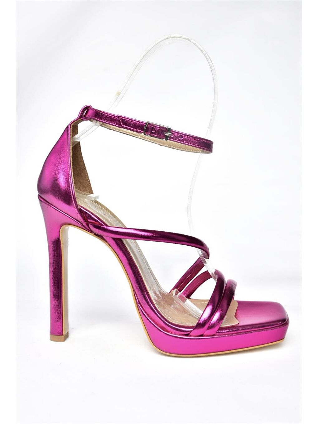 P569012459 Fuşya Suni Deri Yüksek Topuklu Kadın Abiye Ayakkabı-4