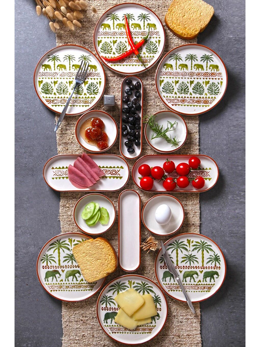 Karışık 14 Parça 6 Kişilik Handmade Fil Kahvaltı Takımı - Lüx Kahvaltılık Sunum Seti-1