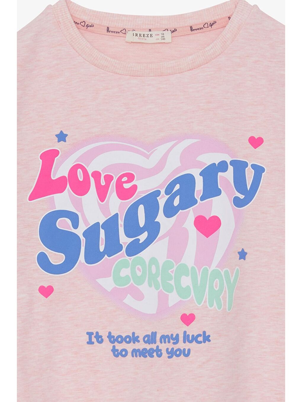 Pembe Kız Çocuk Sweatshirt Yazı Baskılı Yırtmaçlı Somon Melanj (9-14 Yaş)-2