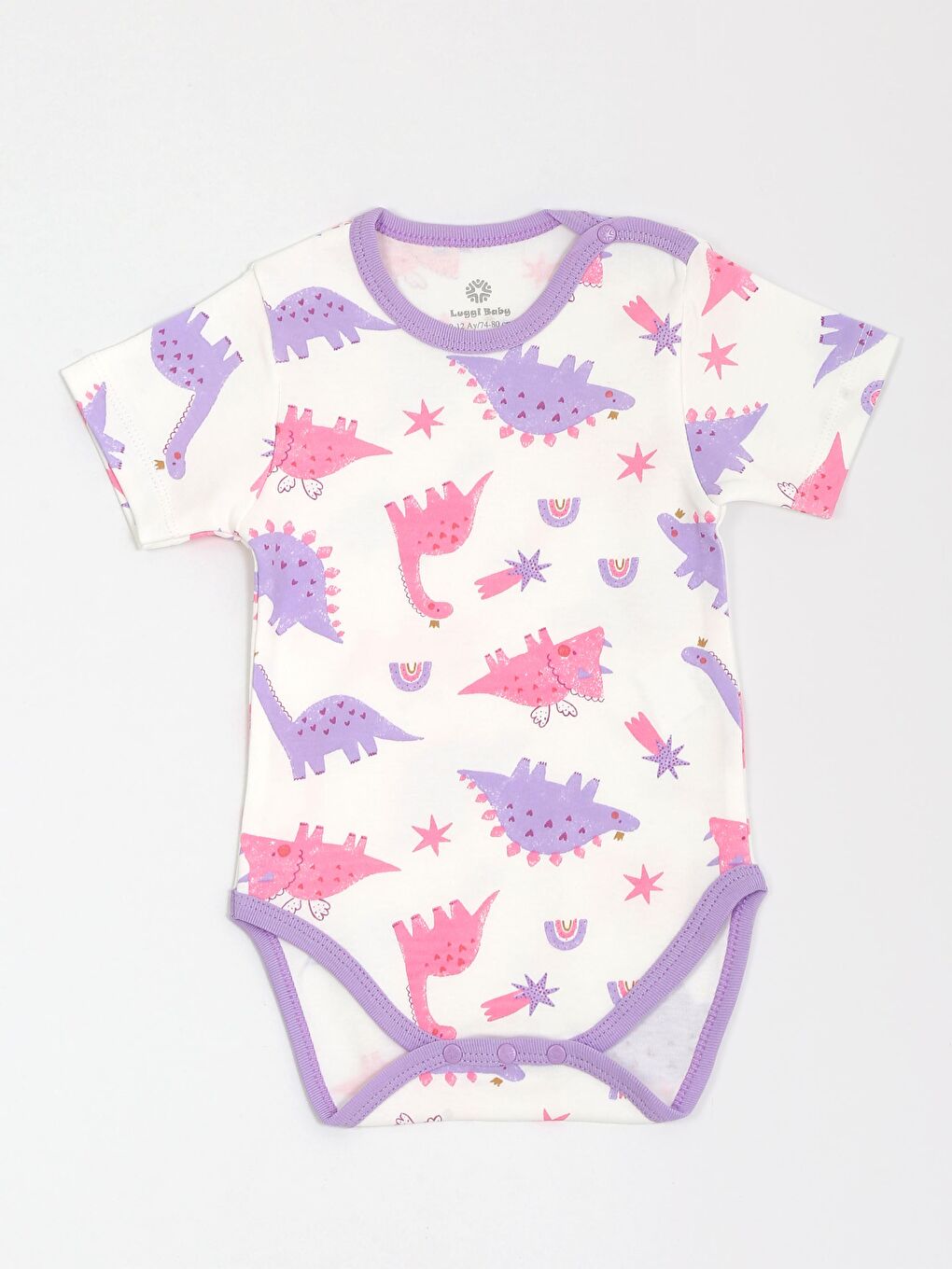 Lila Bisiklet Yaka Baskılı Kız Bebek Çıtçıtlı Body 2'li-2