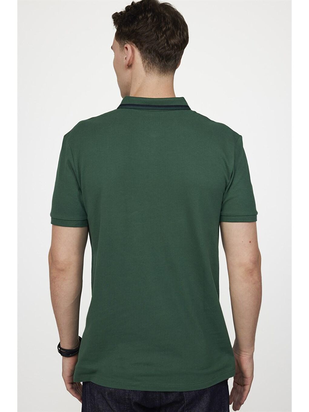 Erkek Spor Polo Yaka Slim Fit Pamuk Gizli Düğme Yeşil Tişört-3
