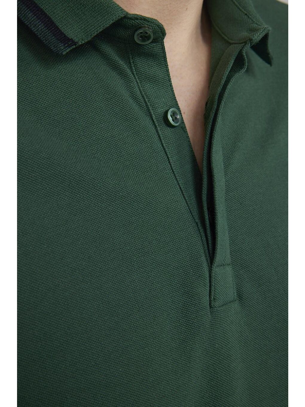 Erkek Spor Polo Yaka Slim Fit Pamuk Gizli Düğme Yeşil Tişört-4