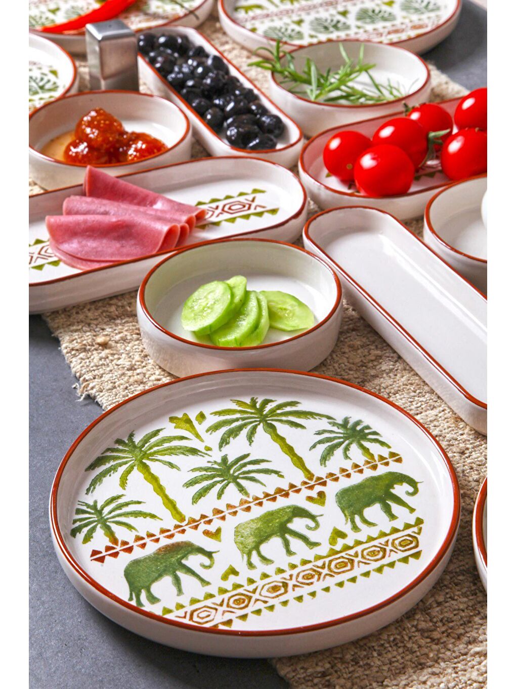 Karışık 14 Parça 6 Kişilik Handmade Fil Kahvaltı Takımı - Lüx Kahvaltılık Sunum Seti-3