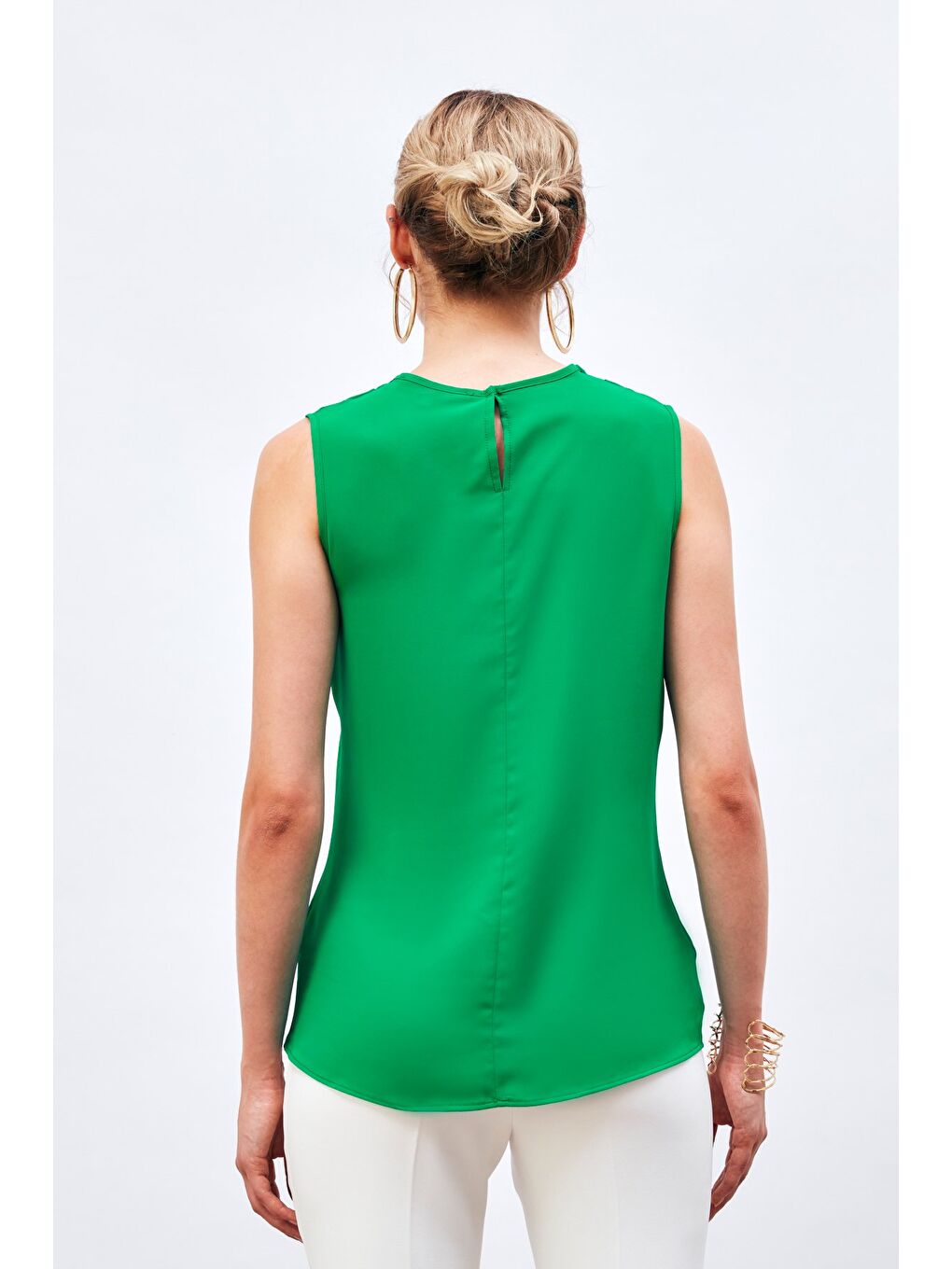 Degaje Yaka Kolsuz Bluz - Yeşil-5