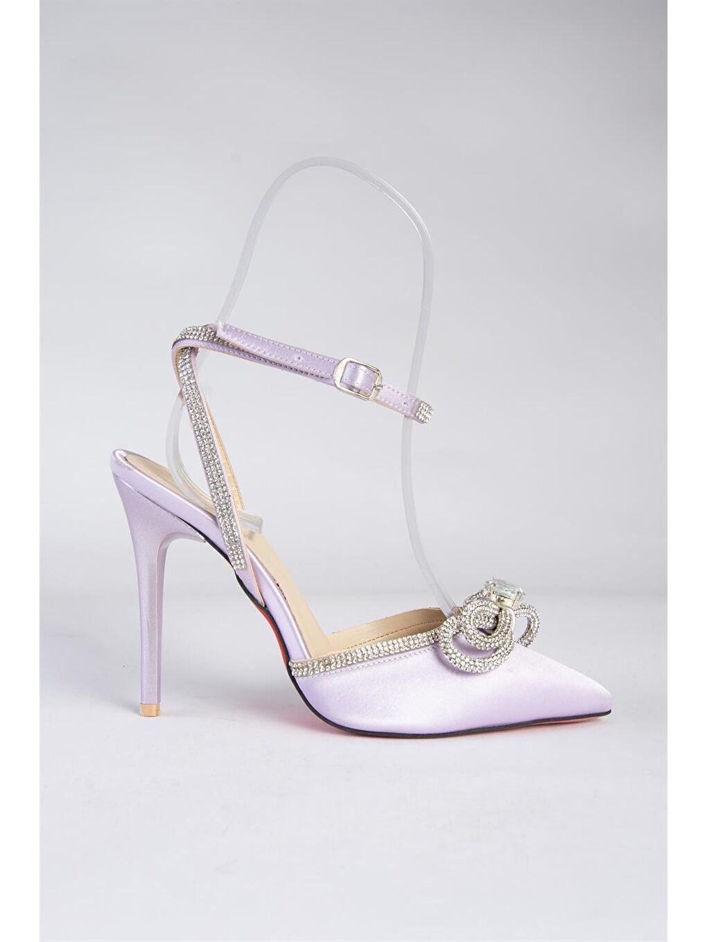 Lila Saten Kumaş Taşlı Kadın Topuklu Ayakkabı K654051204-4
