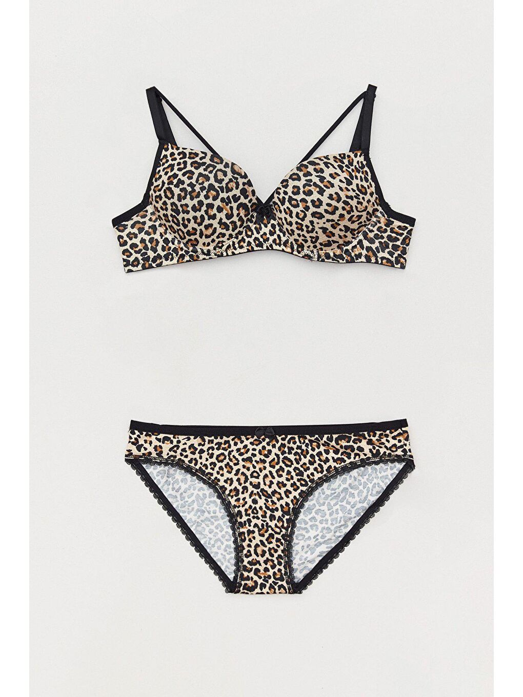 Siyah Leopar Desenli Çapraz Bantlı Sütyen Takım