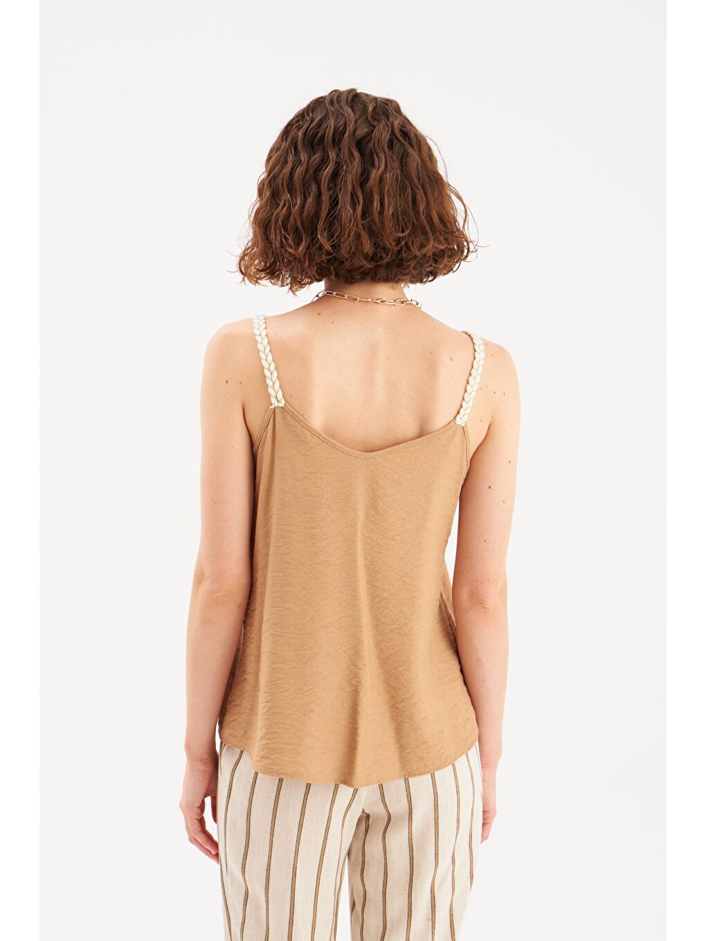 LCW Casual Keten Salaş Askılı Bluz - Bej - 6