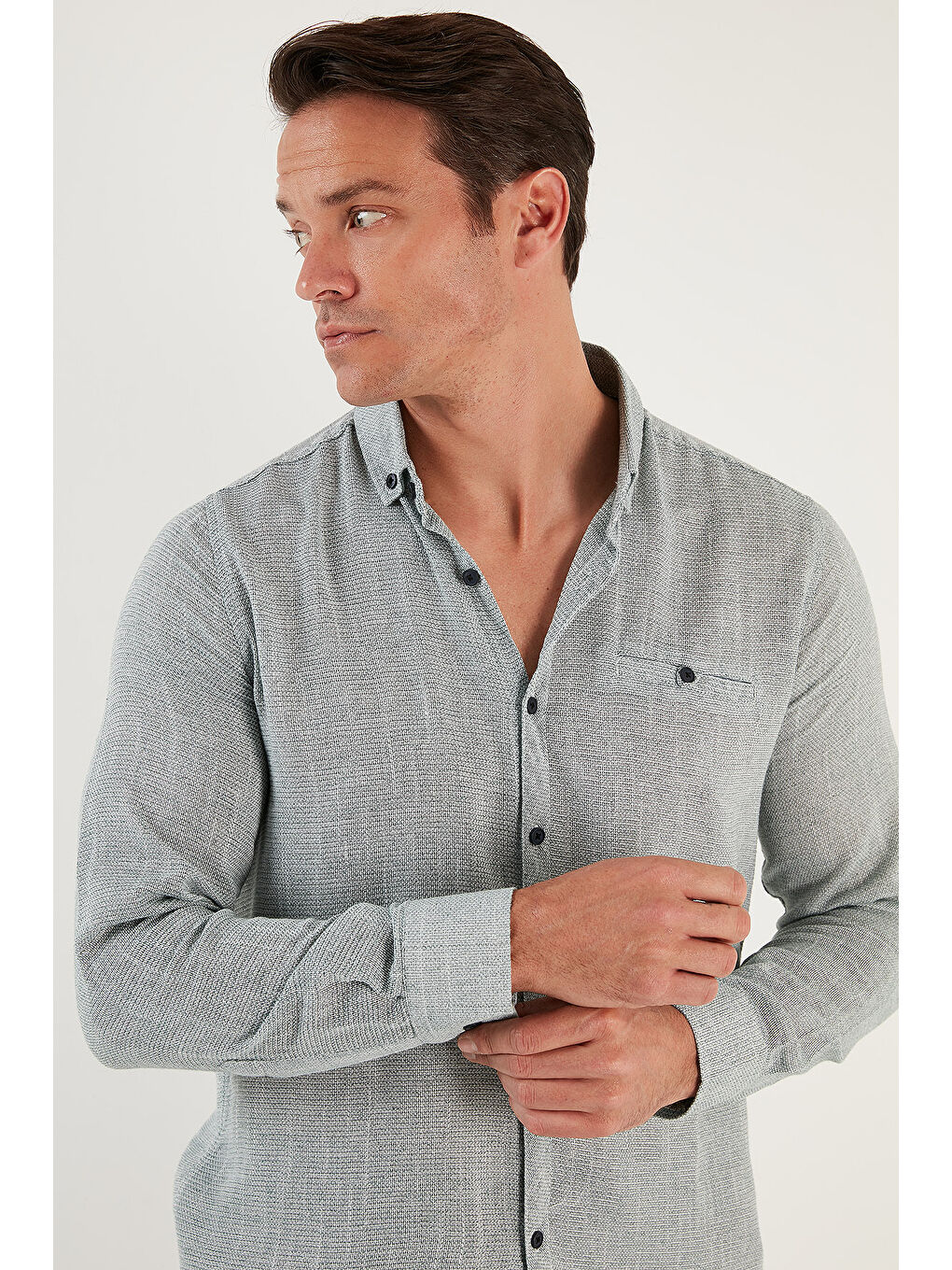 Haki %100 Pamuklu Slim Fit Uzun Kollu Erkek Gömlek CF21S111498-5