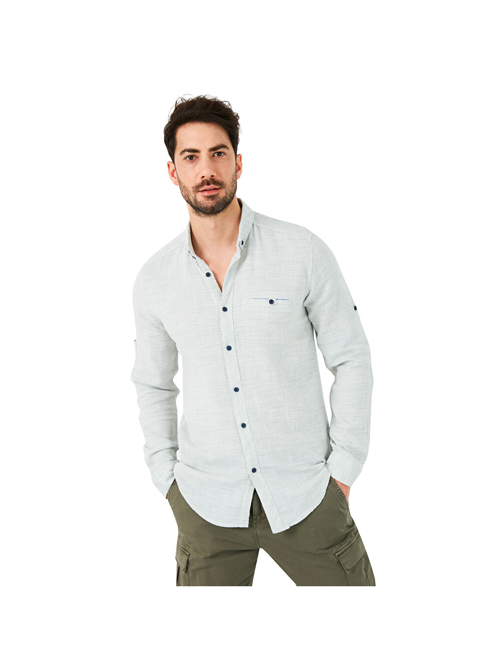 Haki %100 Pamuklu Slim Fit Uzun Kollu Erkek Gömlek CF21S111498-7