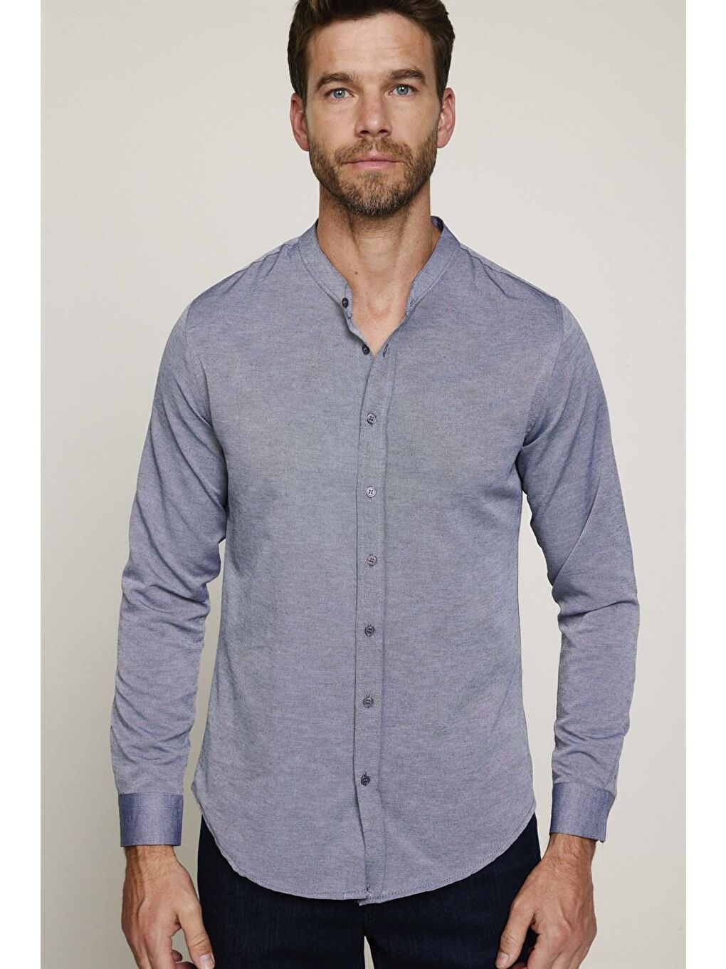 Slim Fit Hakim Yaka Pamuklu Kolay Ütü Erkek Gri Gömlek-1