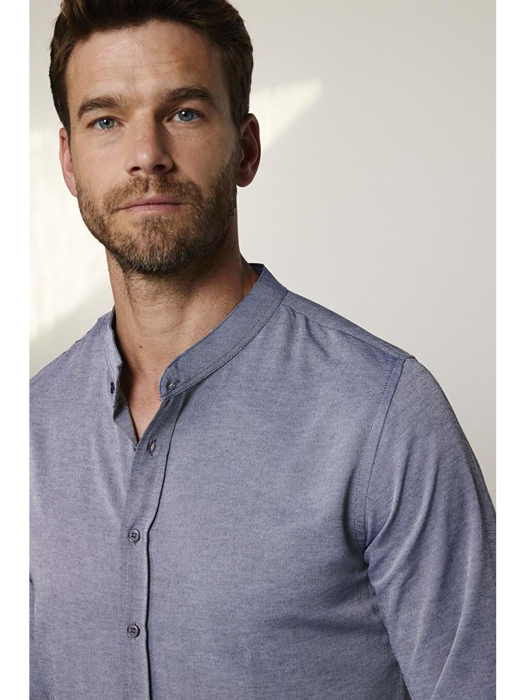 Slim Fit Hakim Yaka Pamuklu Kolay Ütü Erkek Gri Gömlek-2