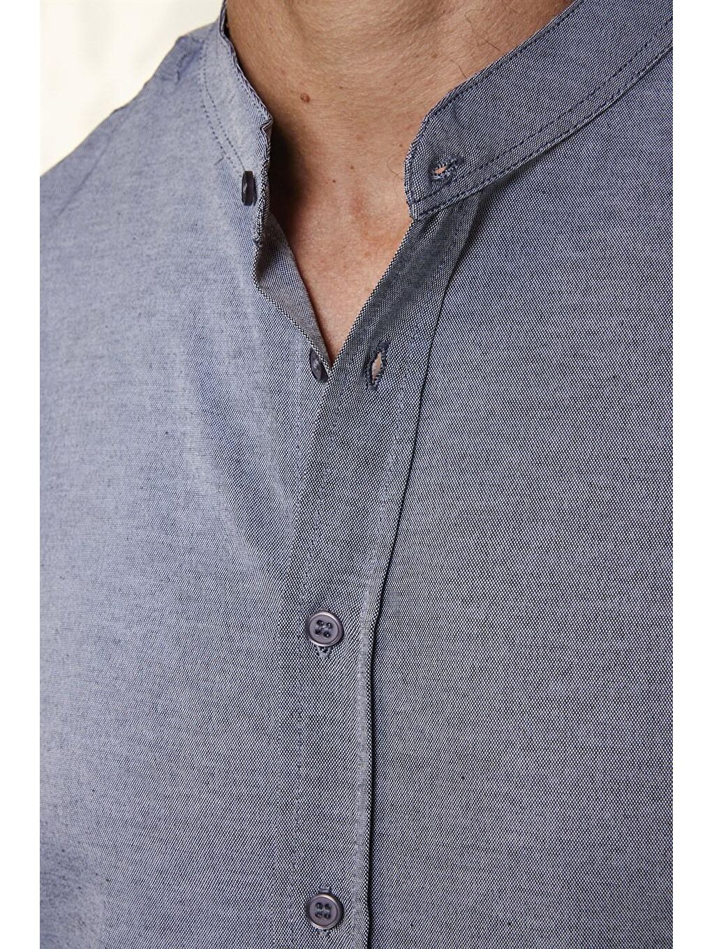 Slim Fit Hakim Yaka Pamuklu Kolay Ütü Erkek Gri Gömlek-3