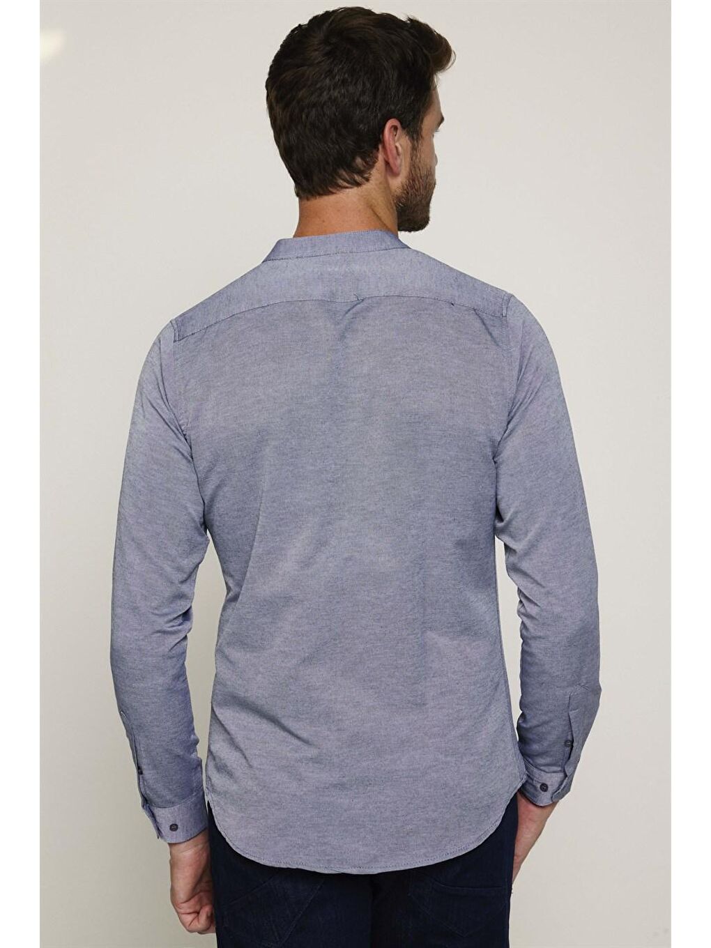 Slim Fit Hakim Yaka Pamuklu Kolay Ütü Erkek Gri Gömlek-4