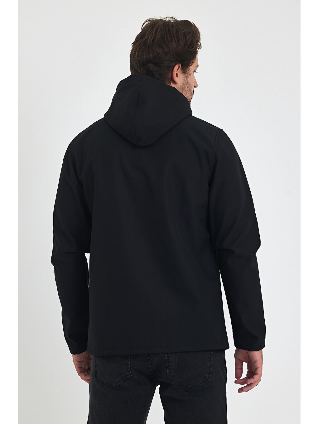 Siyah Kapüşonlu Fermuarlı Softshell Erkek Mont  6044-1-3