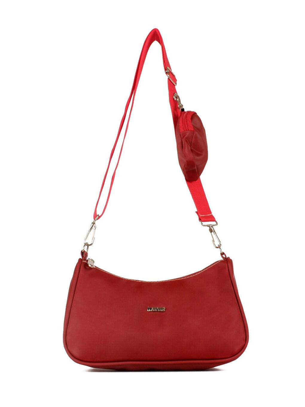 Kırmızı Kadın Saten Cüzdanlı Baget Omuz Çantası (10511)
