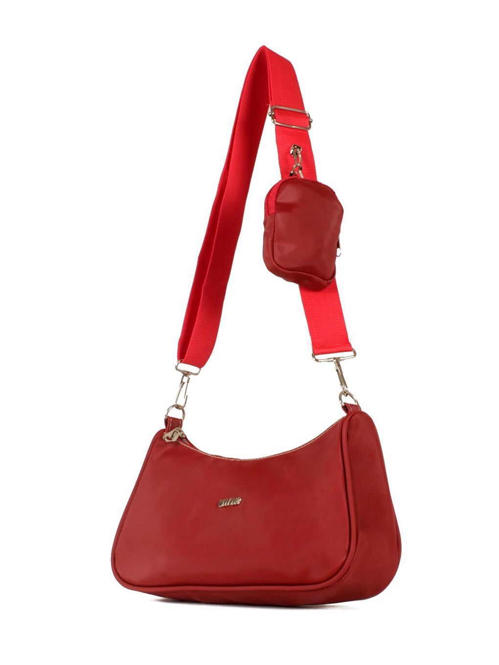 Kırmızı Kadın Saten Cüzdanlı Baget Omuz Çantası (10511)-2