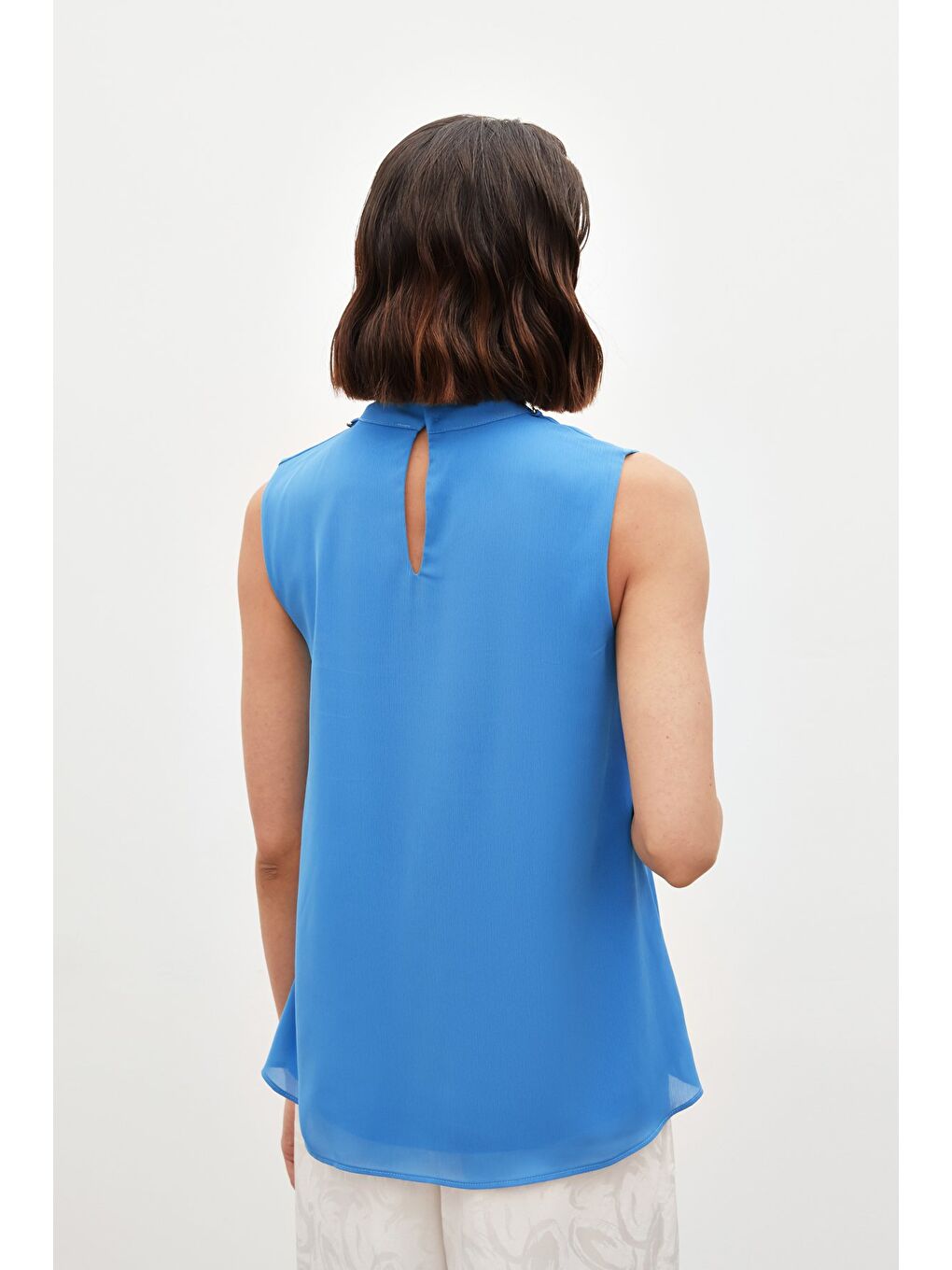 SATEEN Aksesuar Detaylı Volanlı Bluz - Mavi - 7