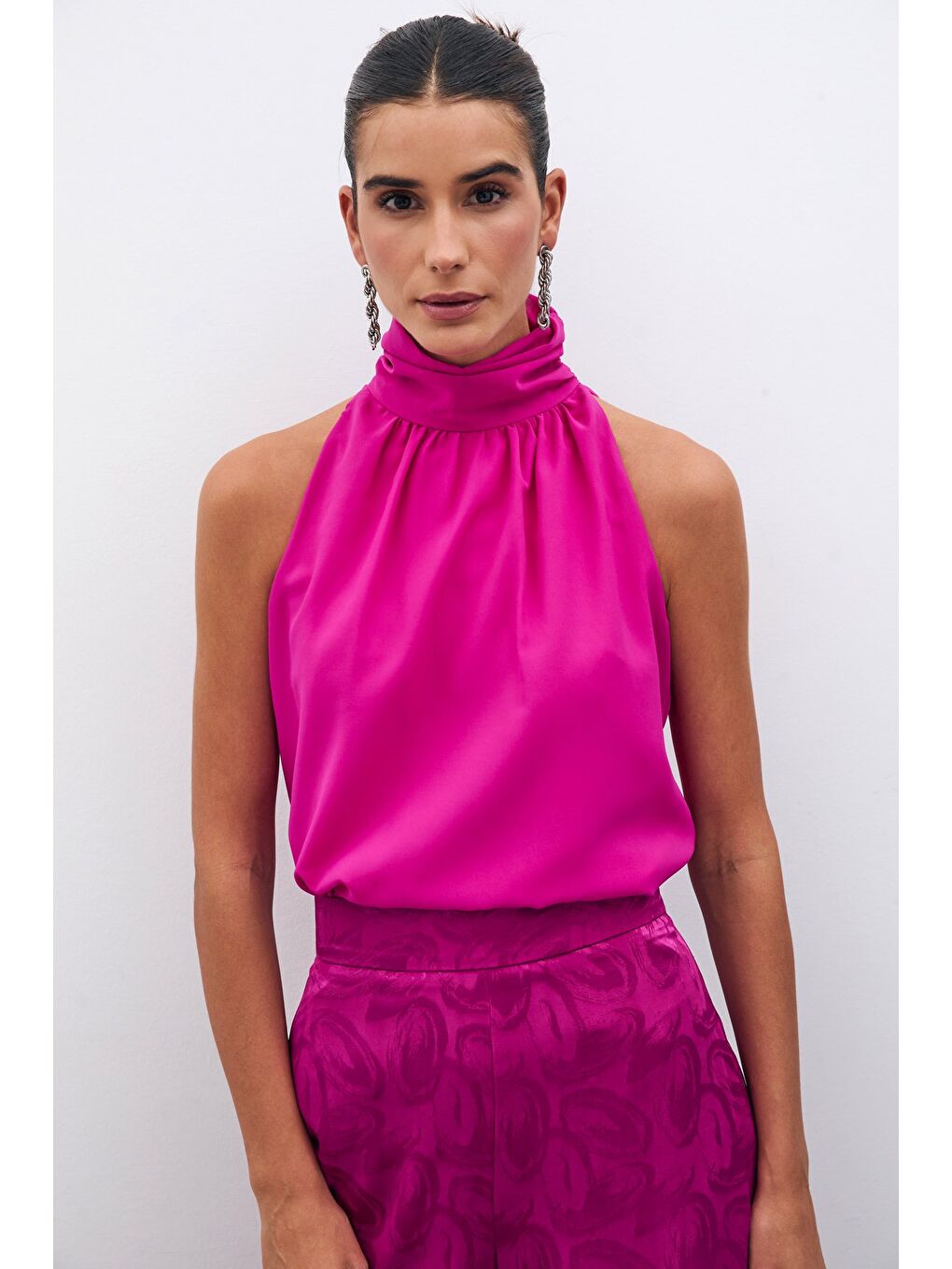 Kolsuz Salaş Bluz - Fuşya-1