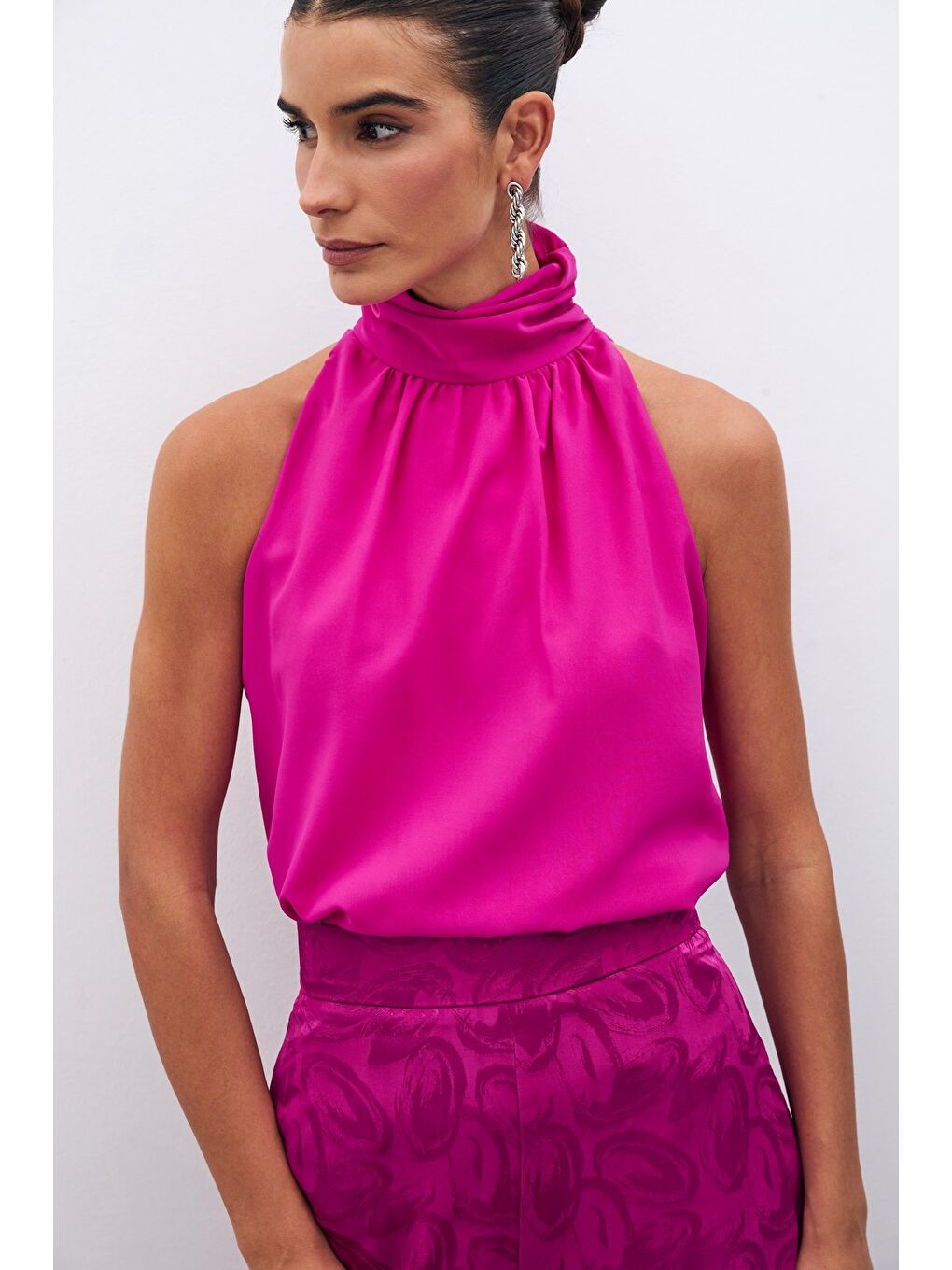 Kolsuz Salaş Bluz - Fuşya-2