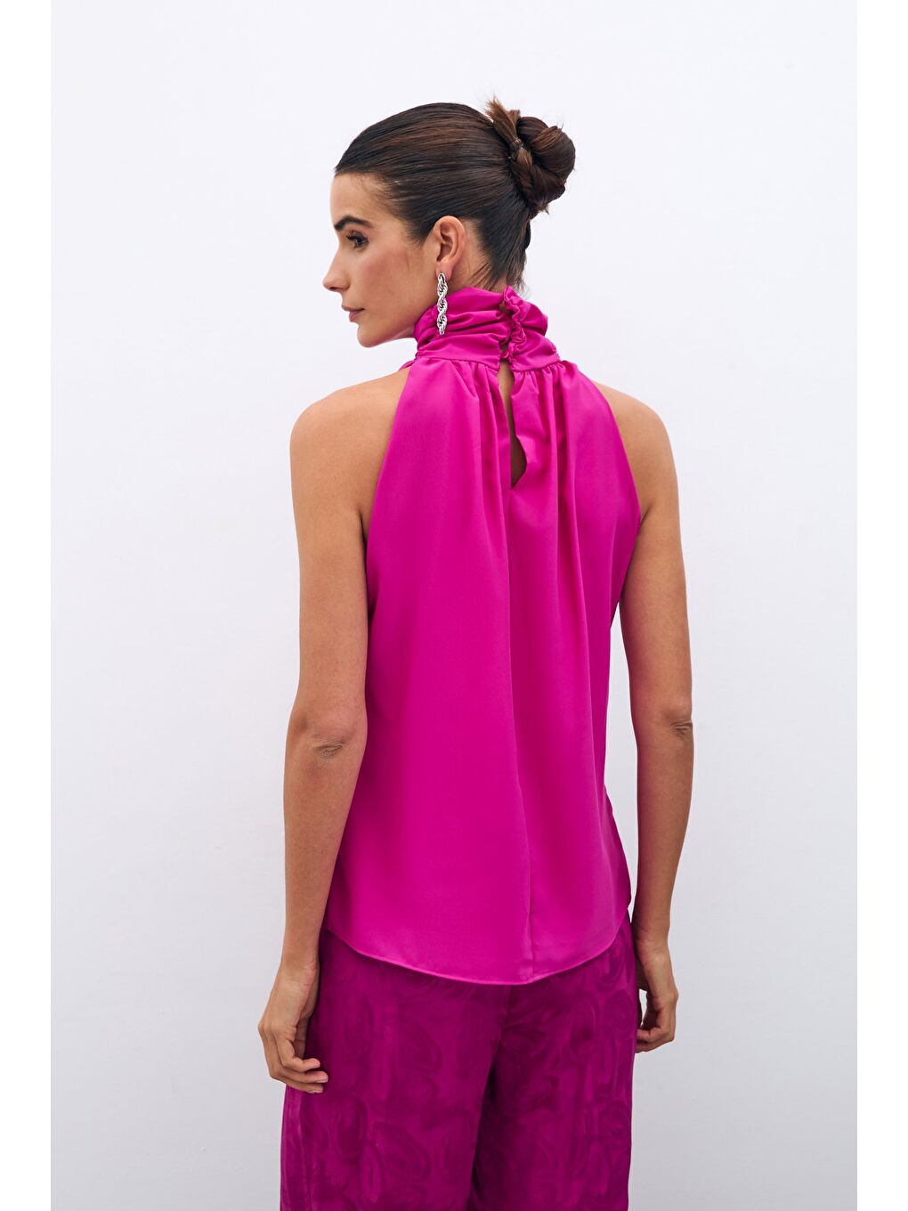 Kolsuz Salaş Bluz - Fuşya-3