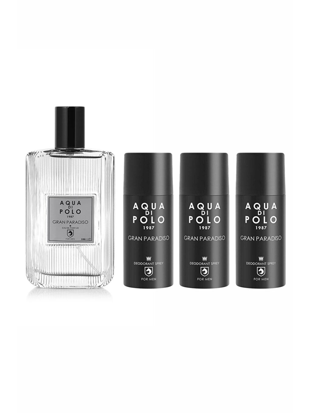 Aqua Di Polo 1987 Siyah Gran Paradiso 100 ml Parfüm ve 150 ml Dedorant (3) Seti STCC011017