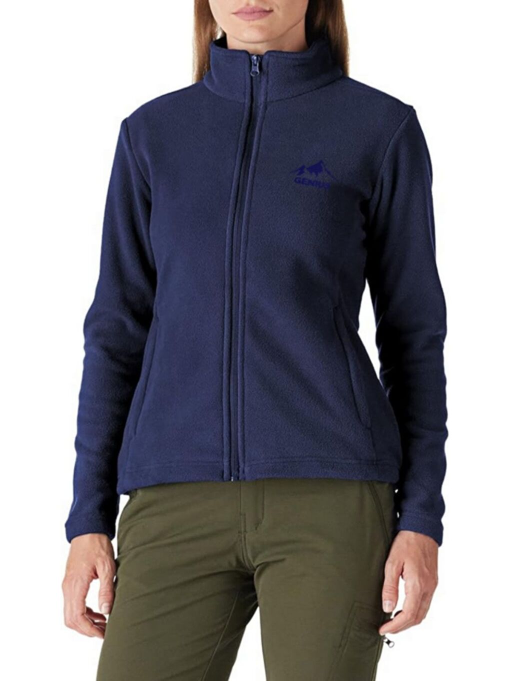 Lacivert Kadın Tam Fermuarlı Kalın Outdoor Polar Ceket RENKLİ-TAM