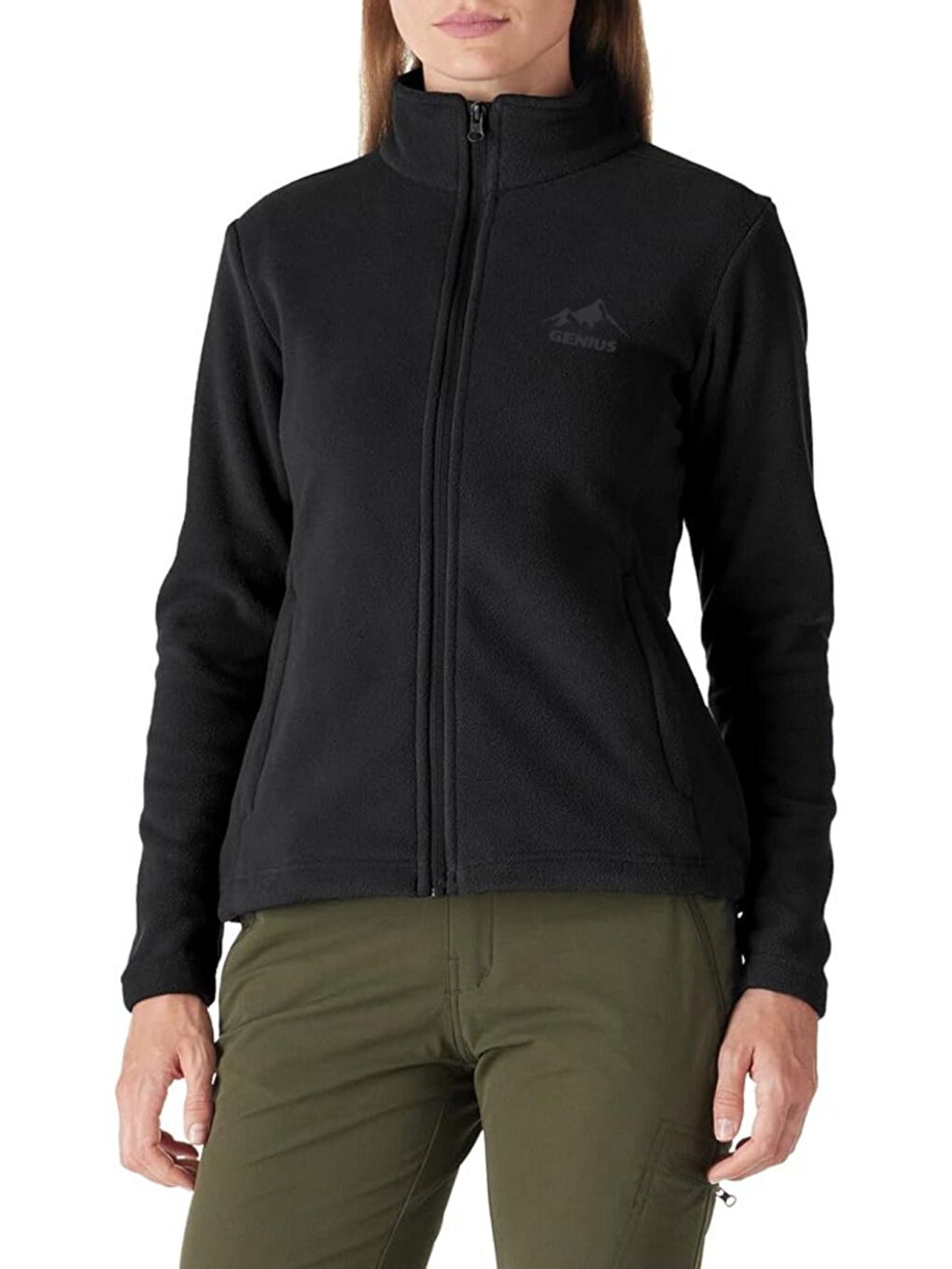 Siyah Kadın Tam Fermuarlı Kalın Outdoor Polar Ceket RENKLİ-TAM