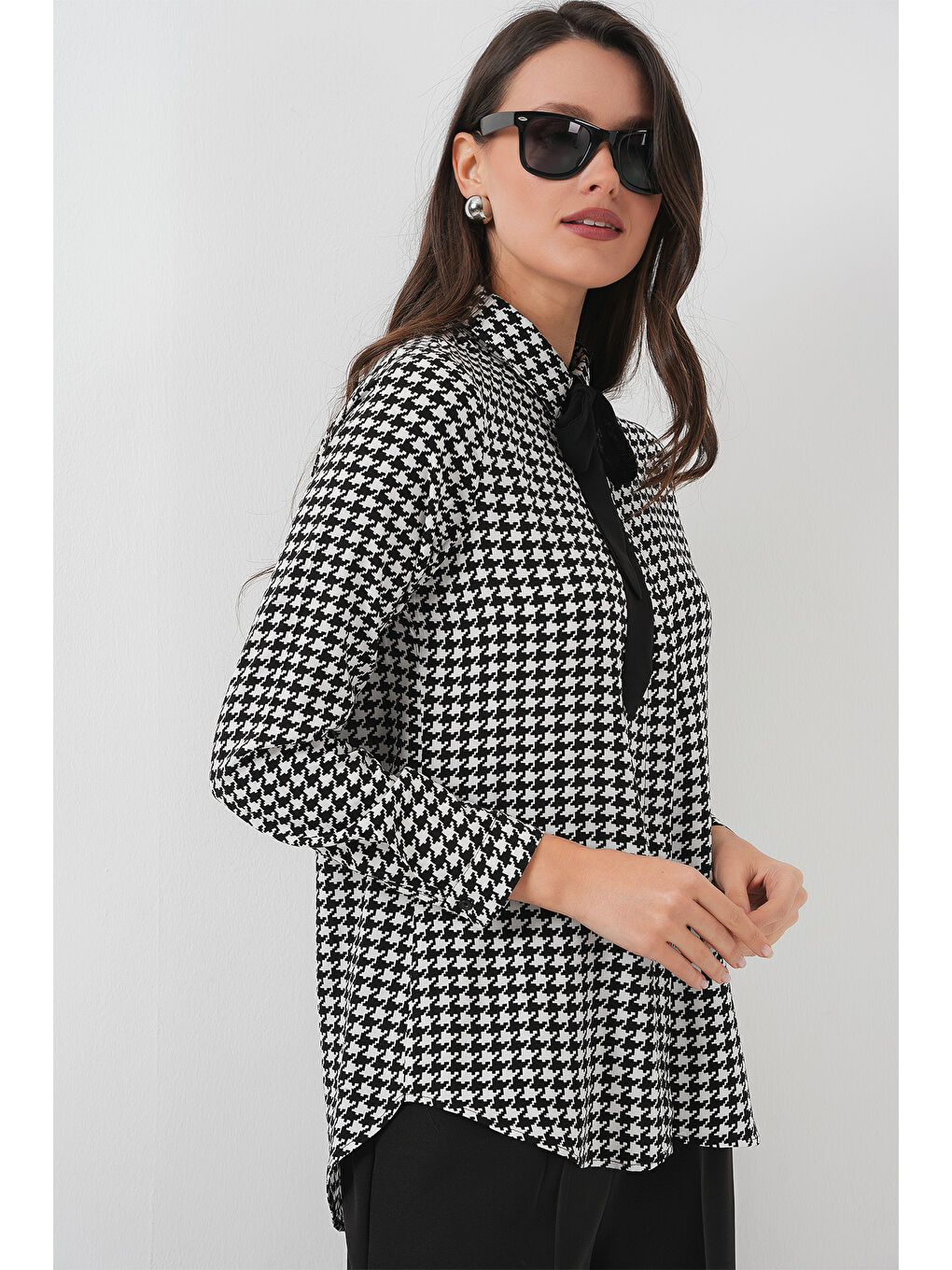 3768 Desenli Viskon Gömlek - Siyah - Beyaz-2